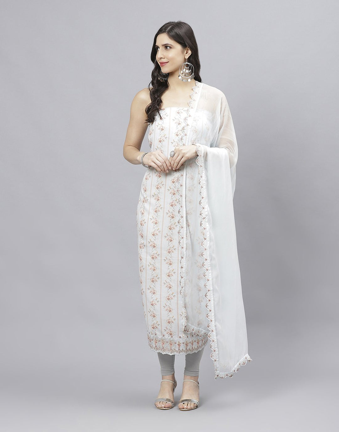 Printed Cotton Suit Piece With Chiffon Dupatta