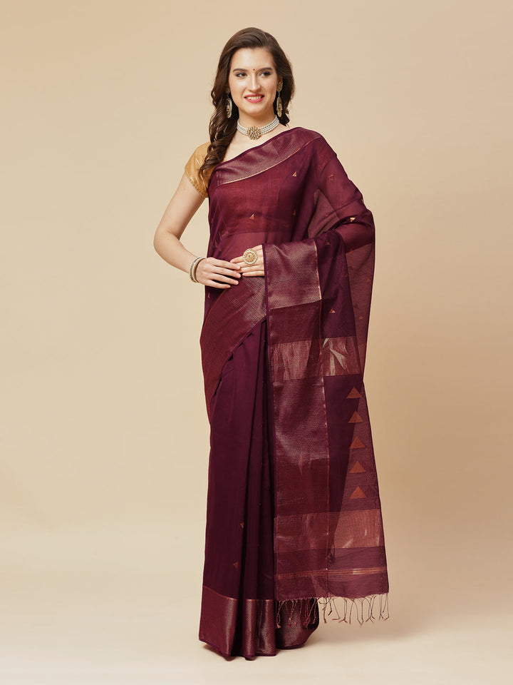 Zari Border Booti Cotton Woven Saree