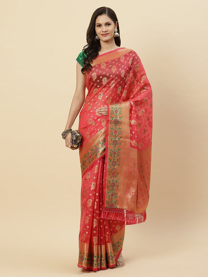 Zari Border Booti Cotton Woven Saree