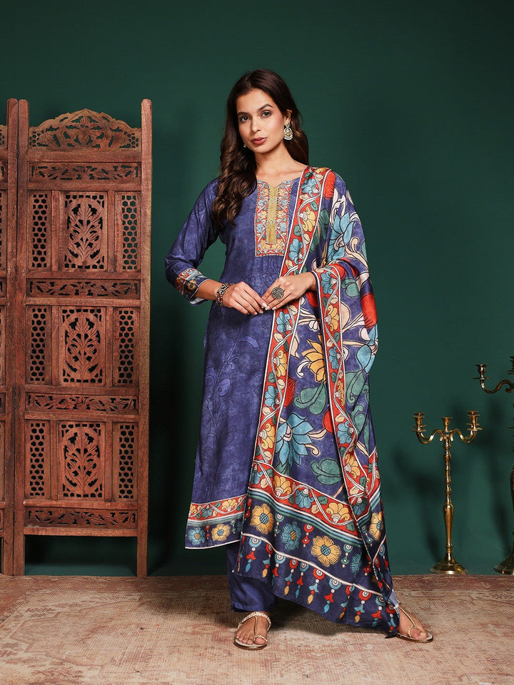 Floral Printed Muslin Kurta With Pant &amp; Dupatta