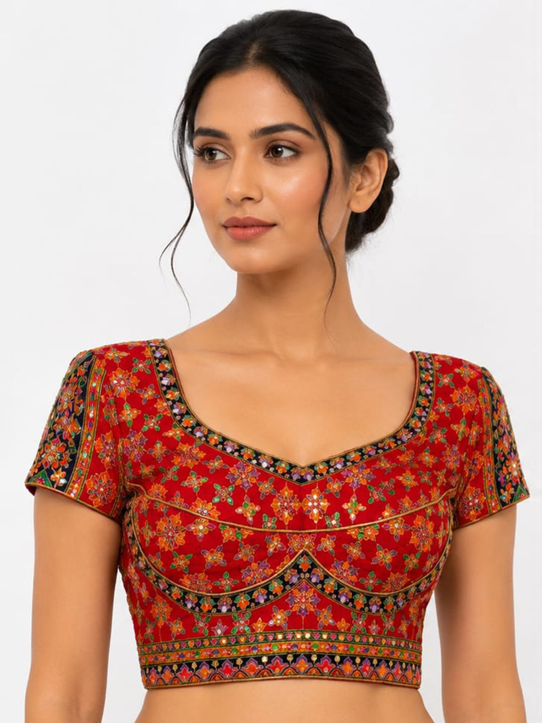 Premium Red Embroidery Viscose Blouse Piece