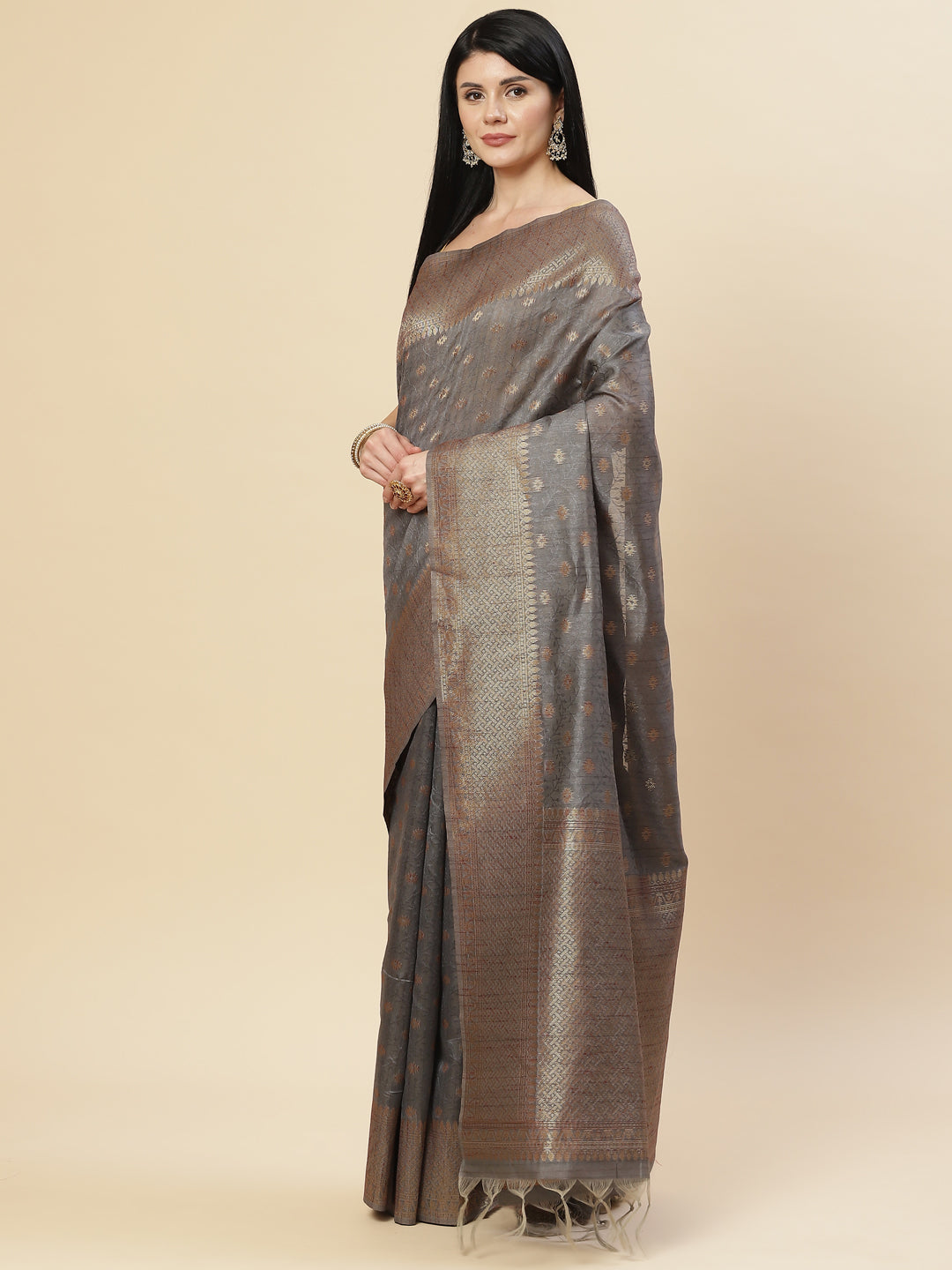 Zari Booti Tussar Woven Saree