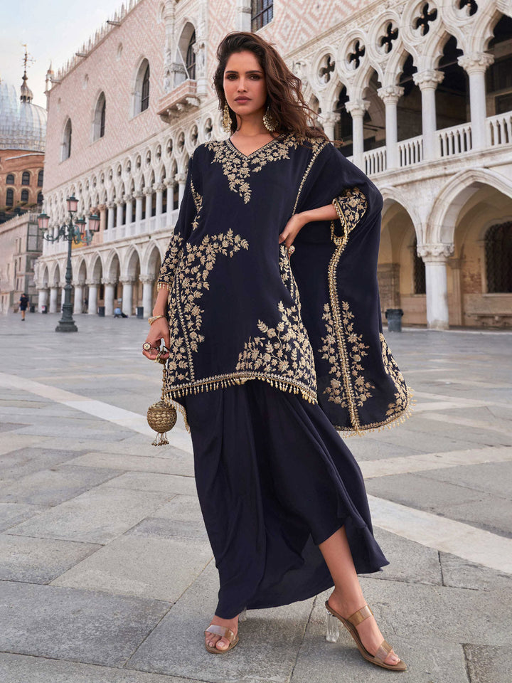 Embroidered Crepe Kurti With Gharara
