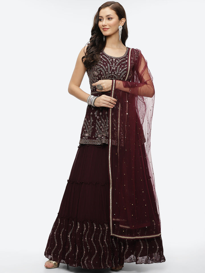 Embroidered Resham Mirror Georgette Choli With Lehenga &amp; Dupatta