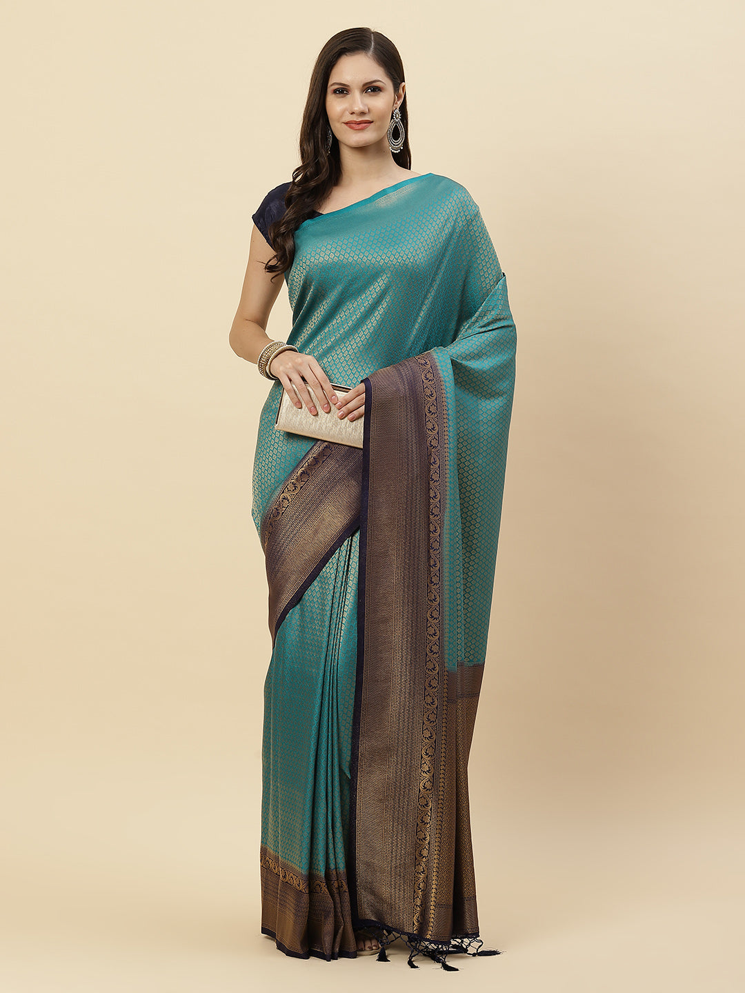 Brocade Zari Booti Art Handloom Woven Saree