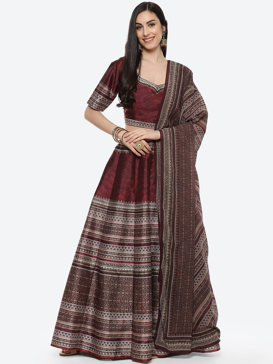 Digital Traditional Printed Tussar Lehenga With Choli And Printed Georgette Dupatta