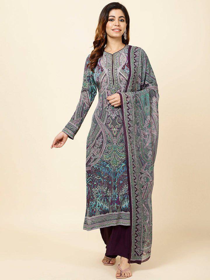 Digital Printed Crepe Kurta With Palazzo &amp; Dupatta