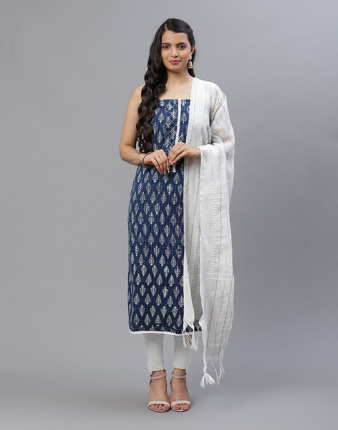 Printed Cotton Suit Piece With Chanderi Dupatta