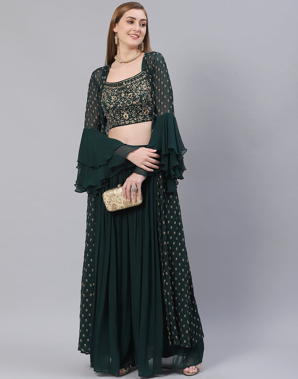 Green and Navy Blue Georgette Salwar Kameez Stitched Suit