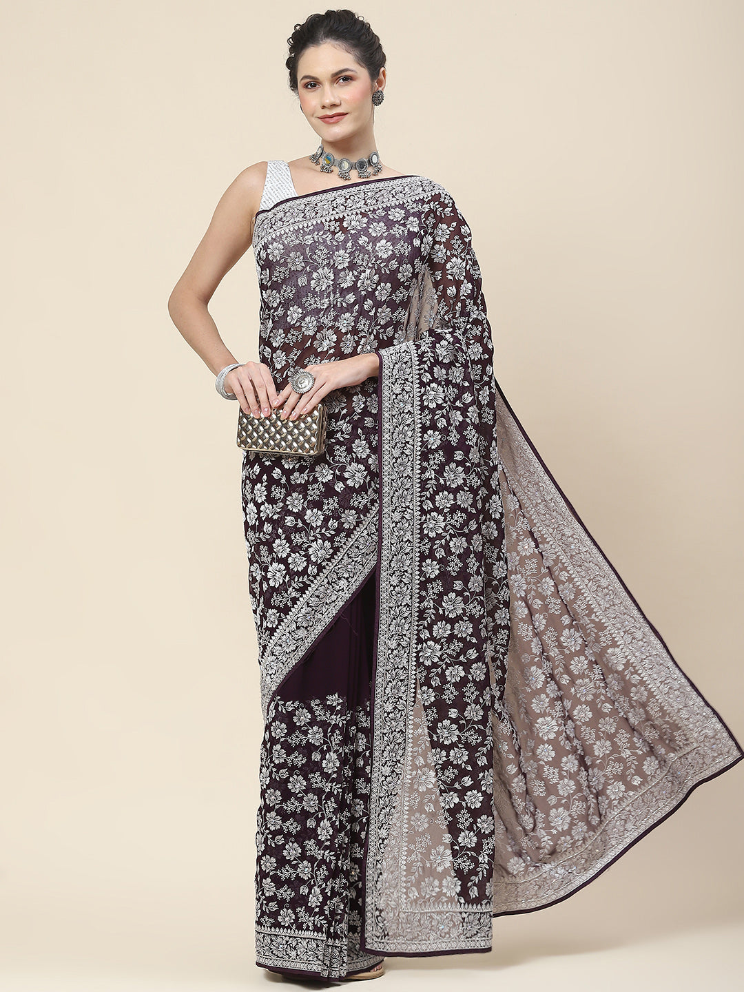 Resham Embroidery Georgette Saree