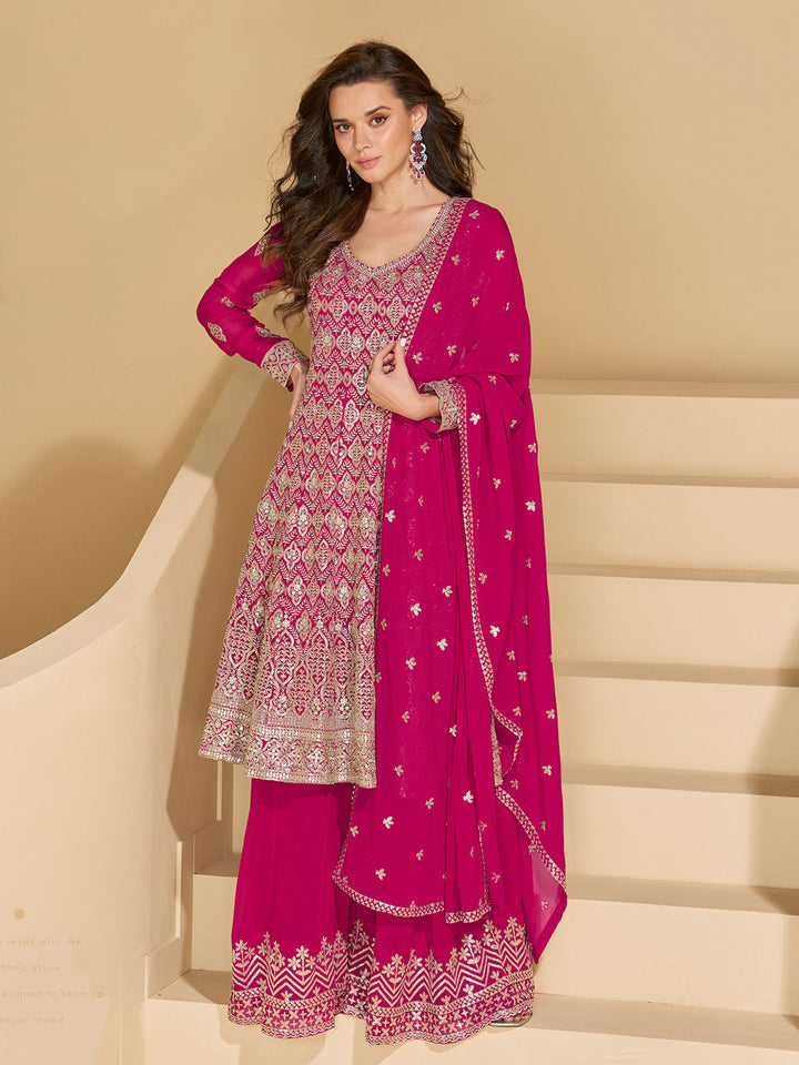Embroidered Georgette Kurta With Pant &amp; Dupatta