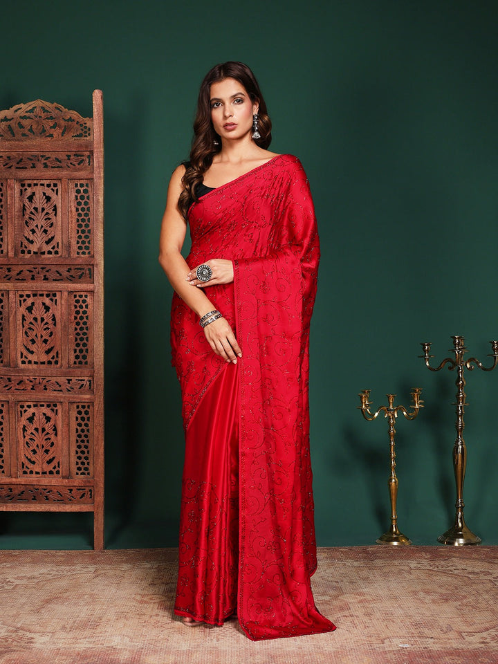 Embroidered Satin Saree