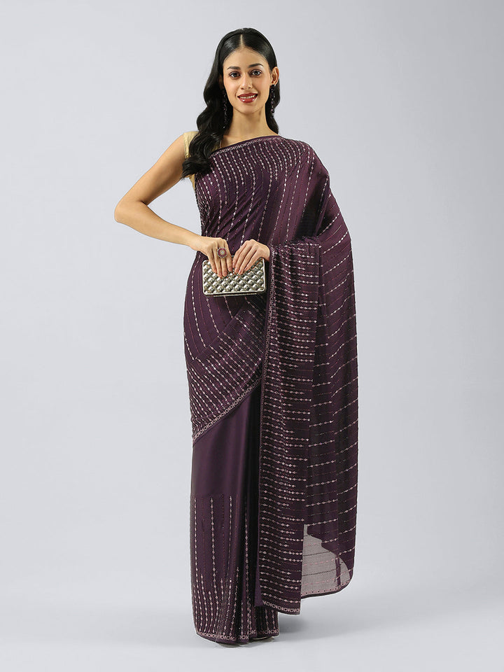 Stone Embellished Satin Saree