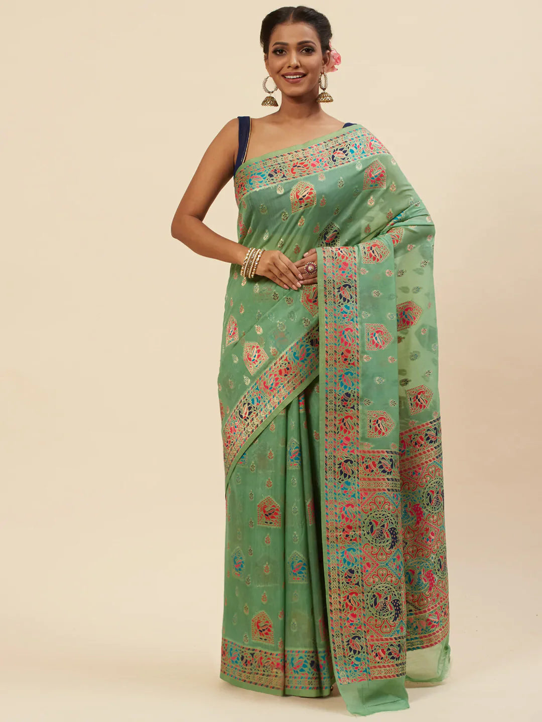 Zari Border Booti Handloom Woven Saree