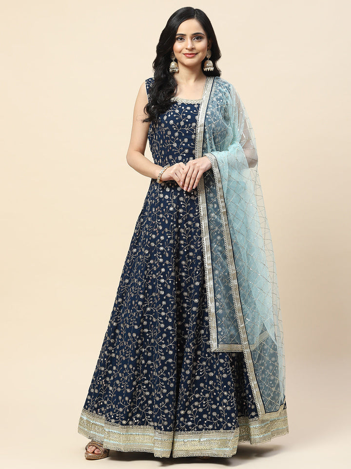 Sequin Embroidered Georgette Anarkali Kurta With Dupatta