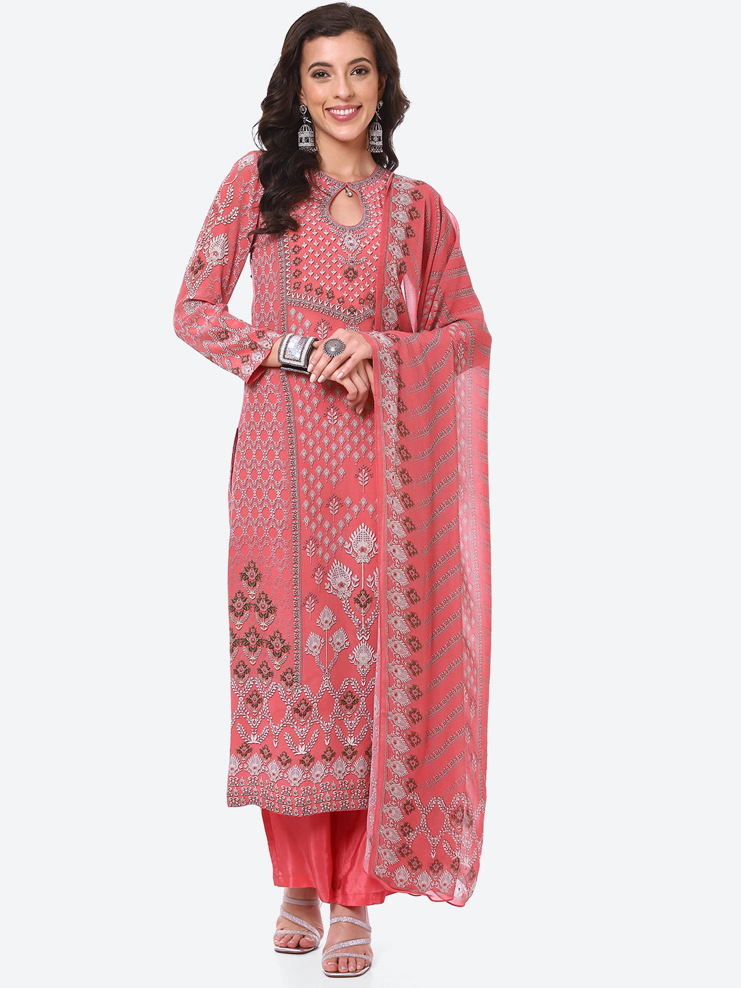 Digital Printed Crepe Kurta With Palazzo &amp; Georgette Dupatta