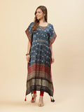 Printed Satin Navy Blue Colored Kaftan