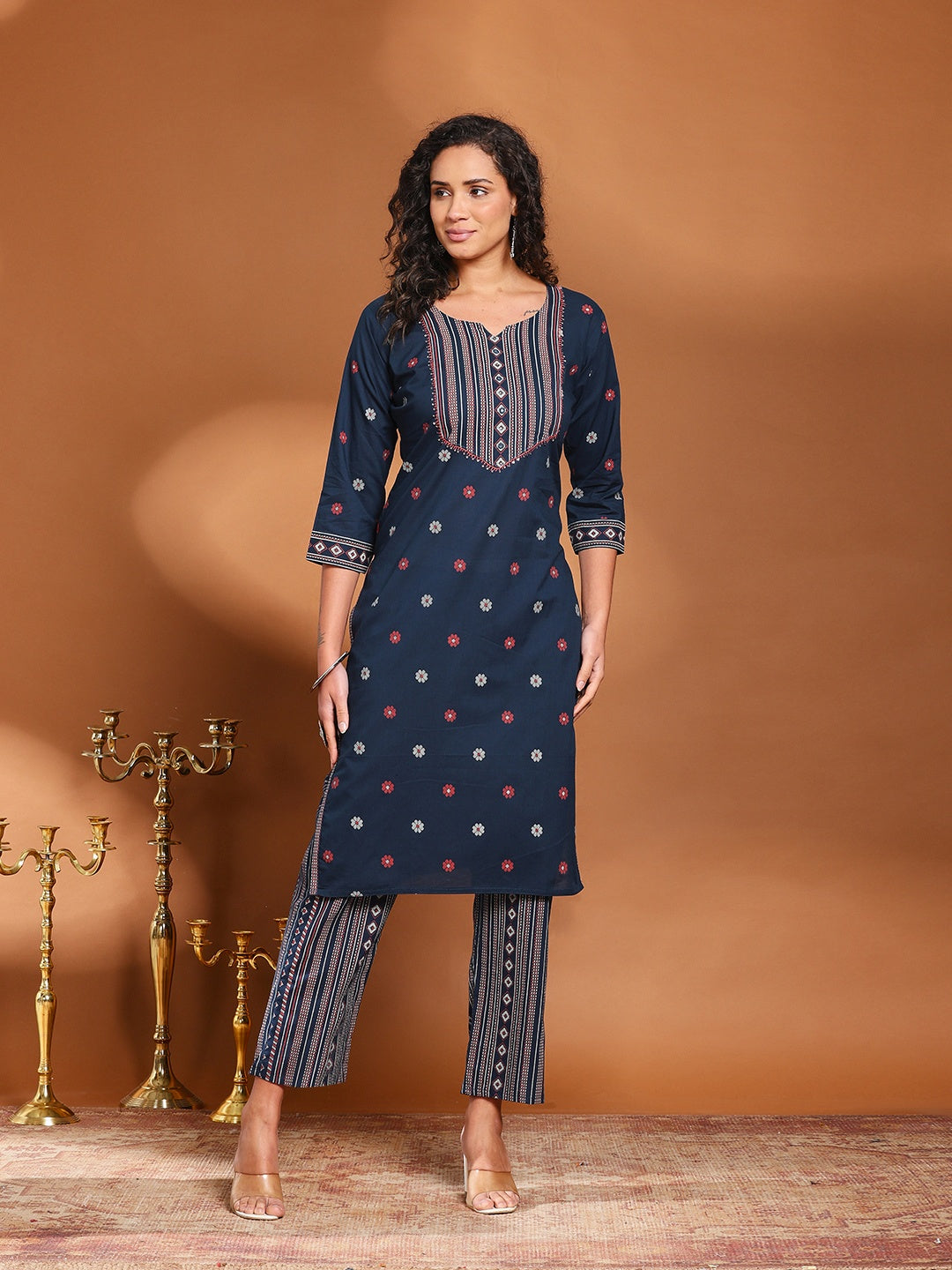 Printed Cotton Blend Kurta With Pant