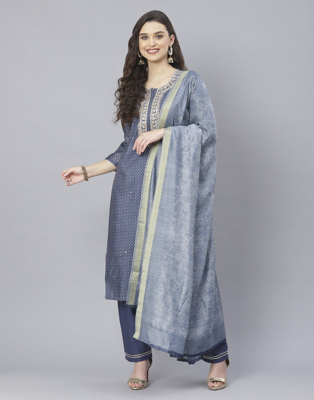 Rani and Navy Blue Cotton Chanderi Salwar Kameez