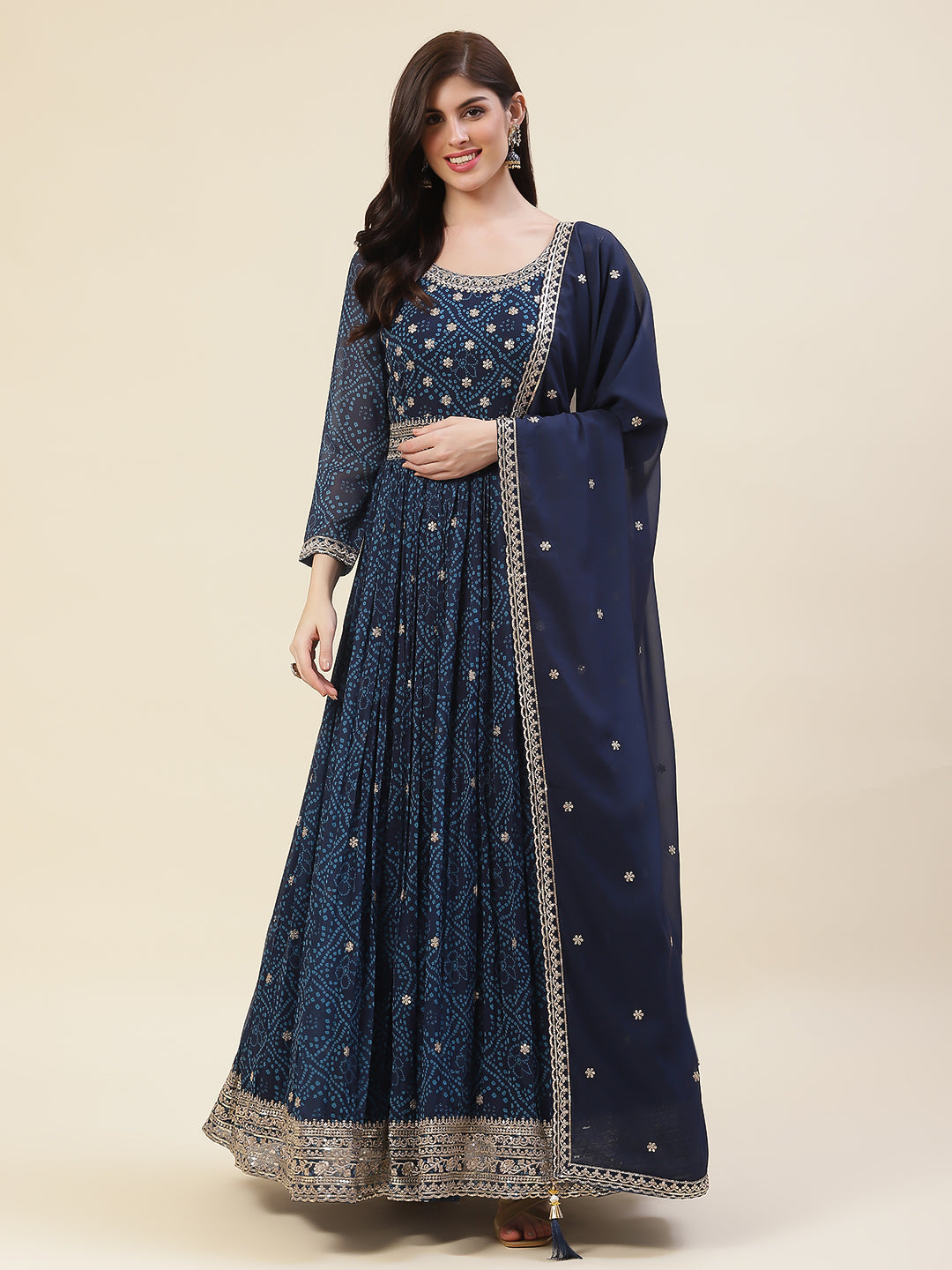 Resham Sequin Booti Georgette Kurta With Dupatta