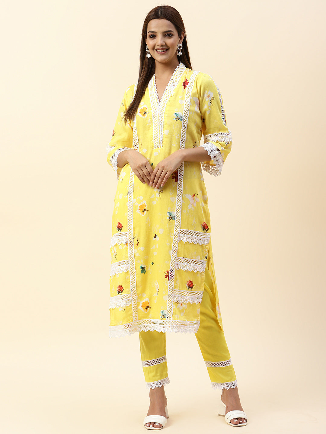 Floral Printed Cotton Kurta With Pants