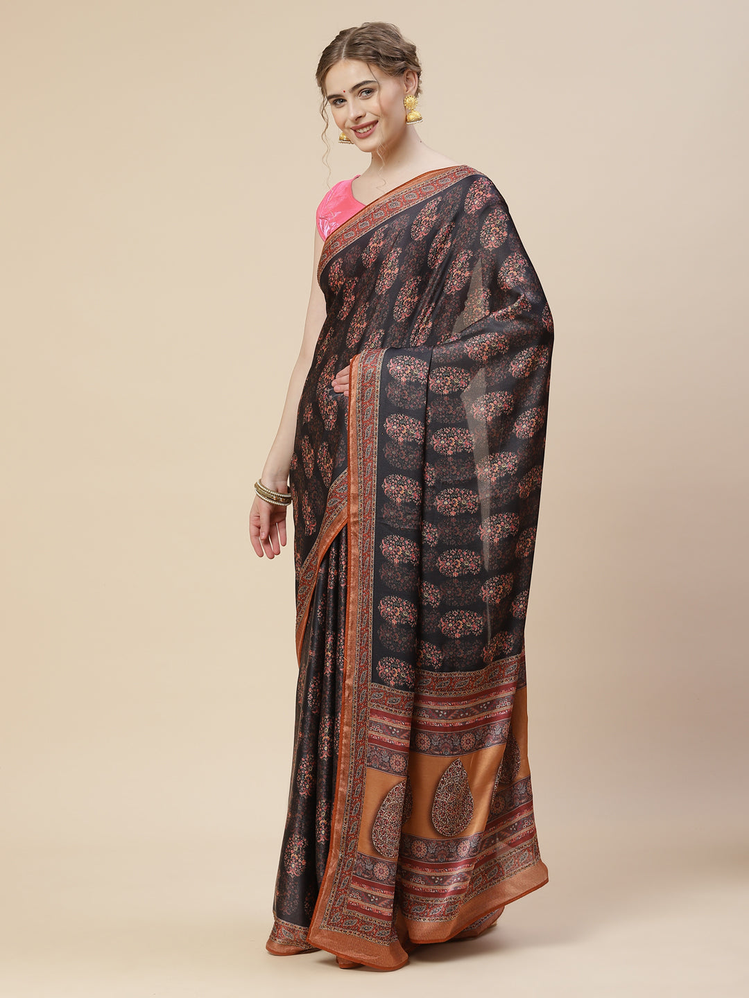 Stone Booti Satin Printed Saree