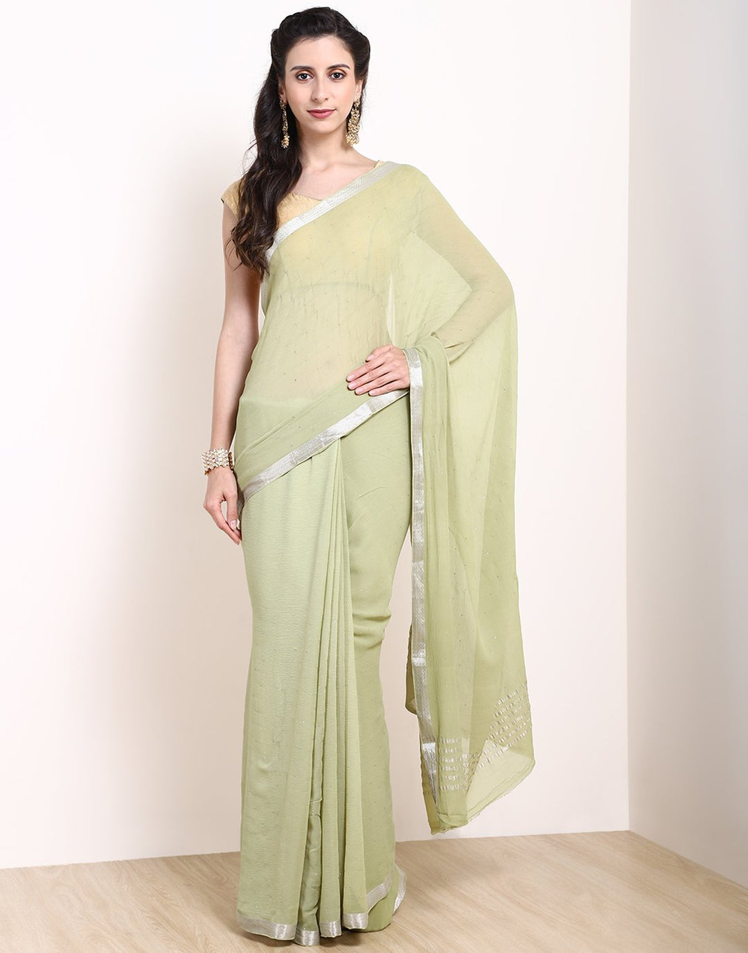 Pista Green Chiffon Saree