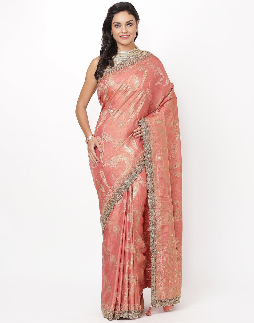 MBZ Meena Bazaar-Beige Banarasi Tissue Saree