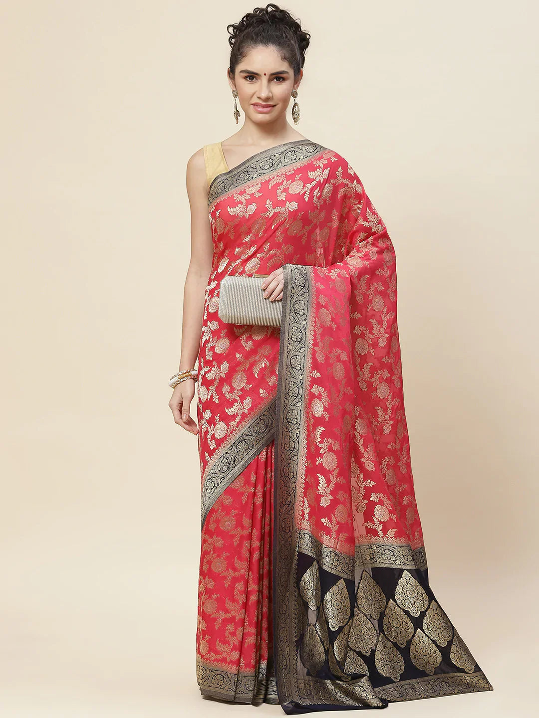 Floral Zari Jaal Georgette Plain Saree
