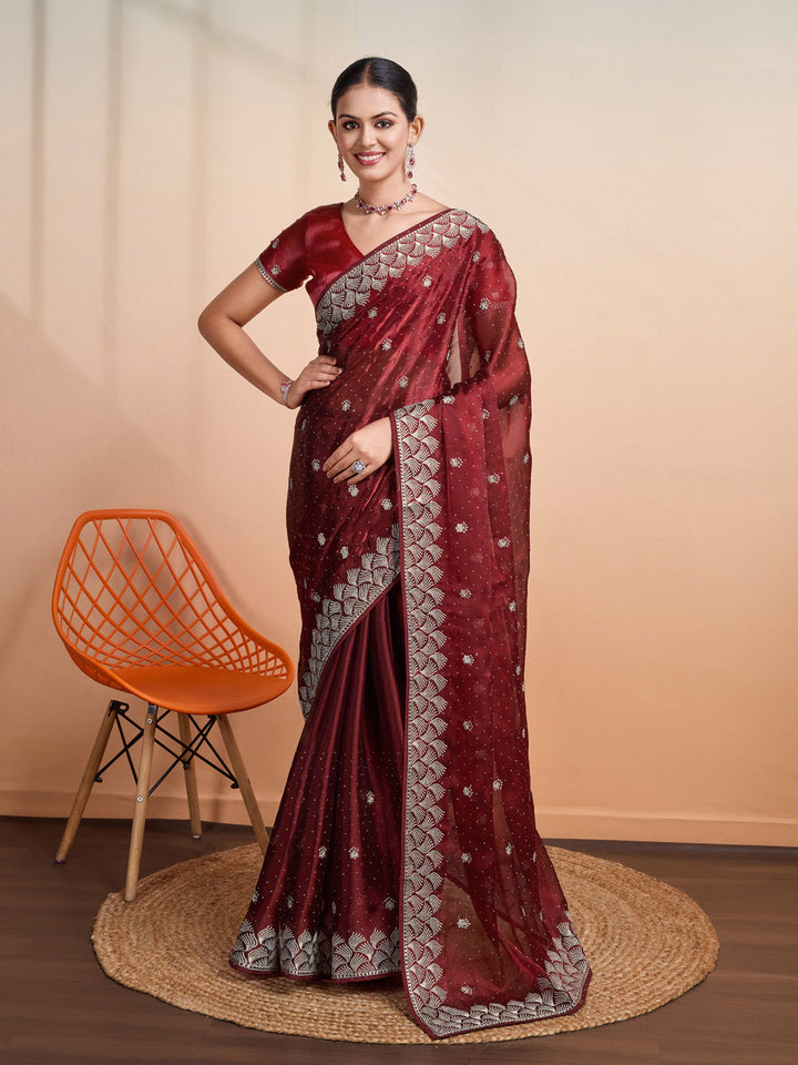 Embroidered Linen Blend Saree