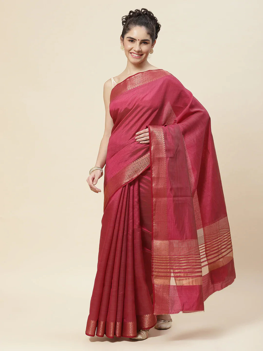 Zari Border Booti Handloom Woven Saree