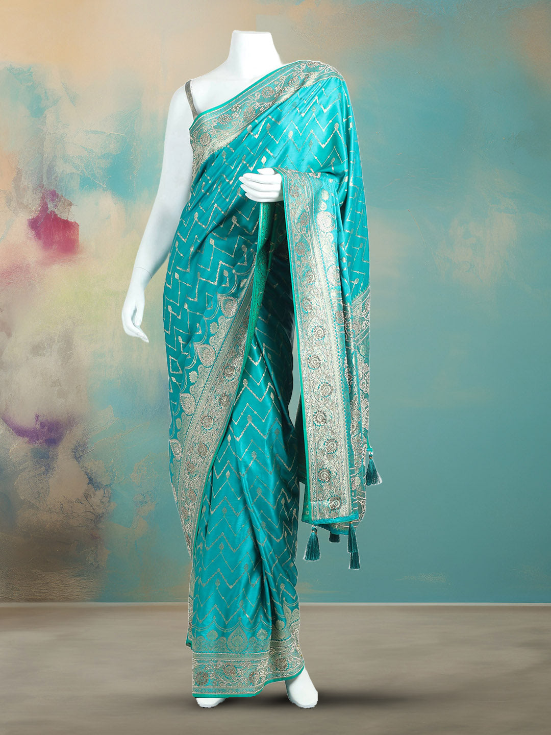 Woven Design &amp; Embellished Border Satin Saree