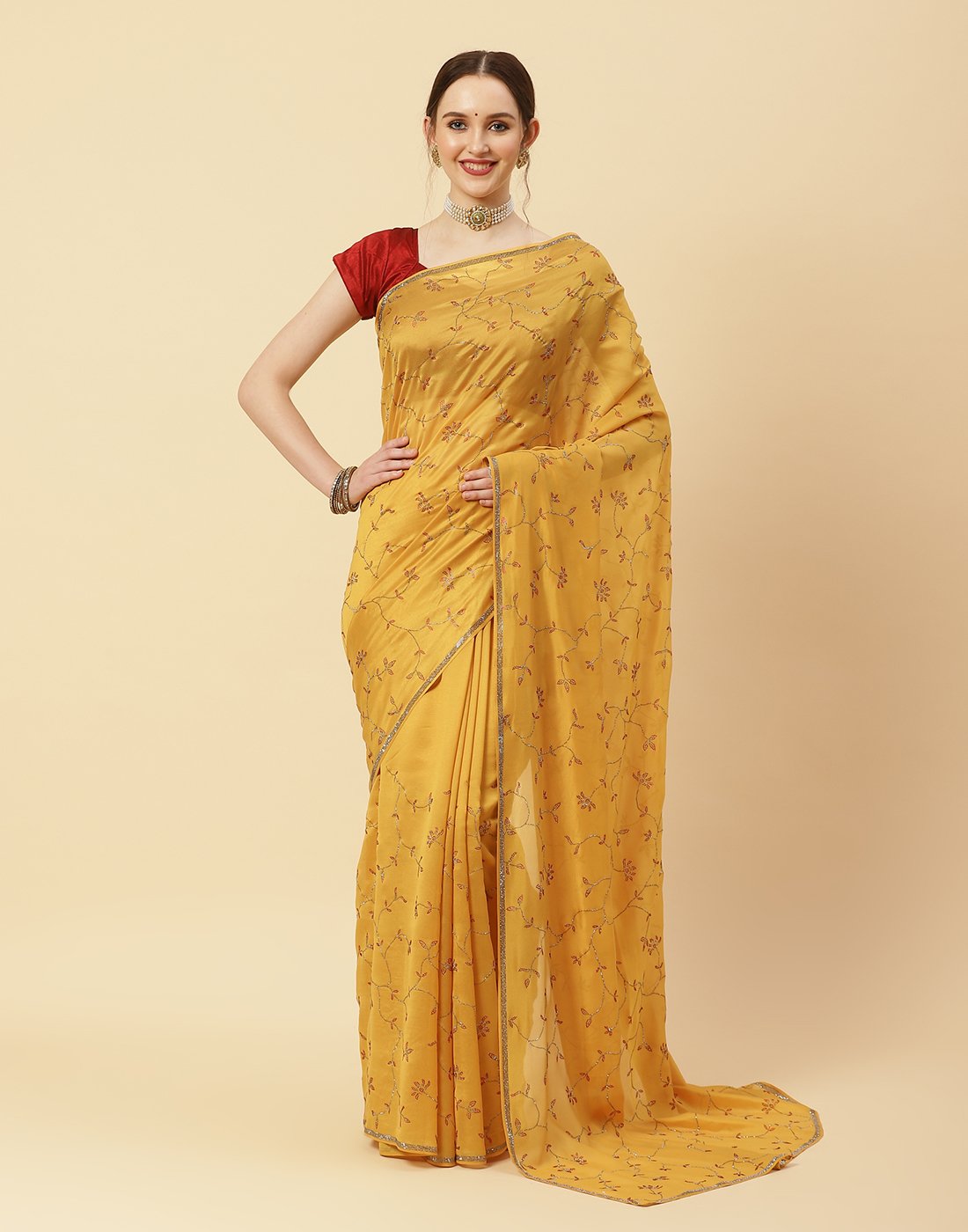 Embroidered Stone Work Art Crepe Saree