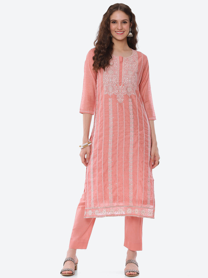 Resham Embroidered Chanderi Kurta With Pant