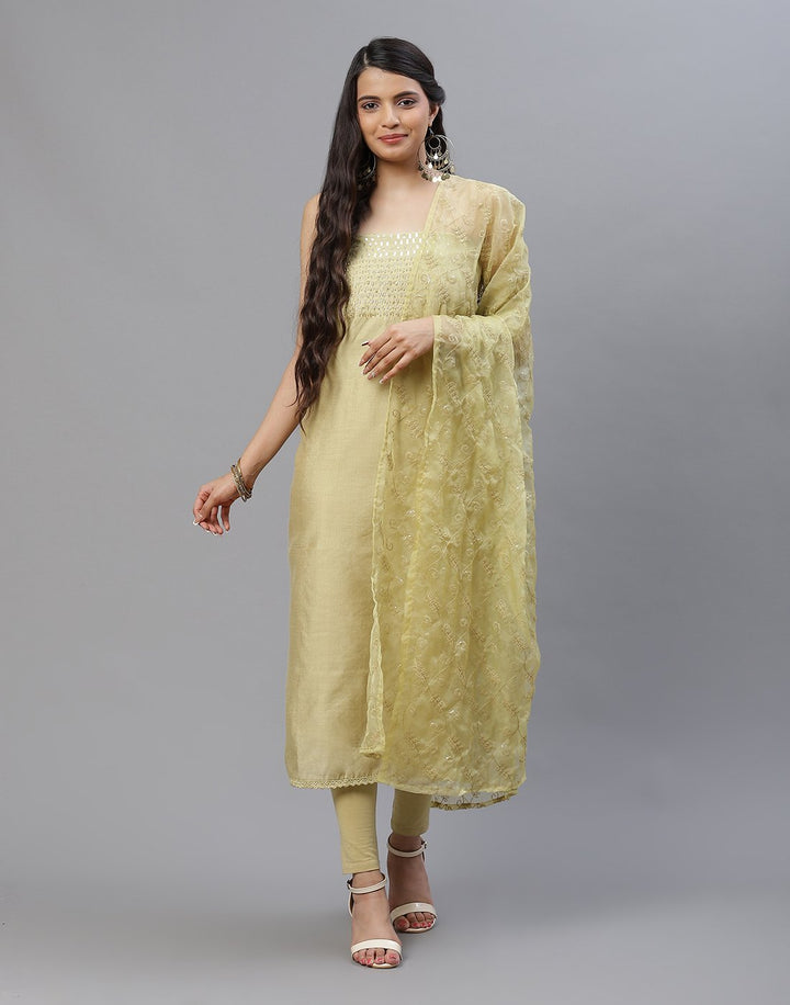 Embroidered Chanderi Suit Piece With Organza Dupatta