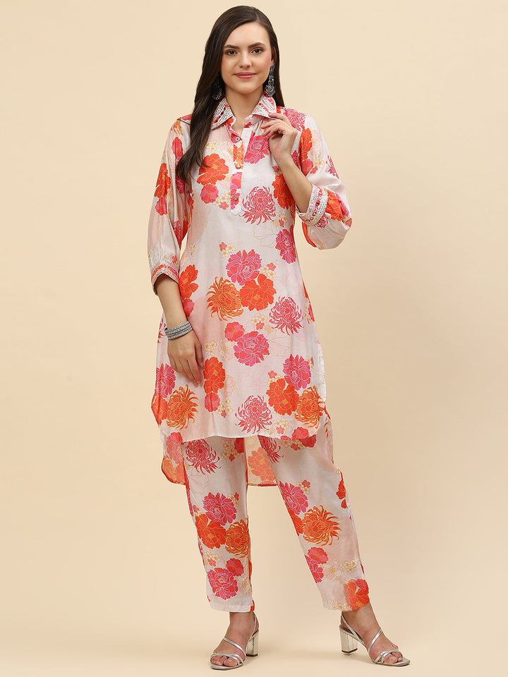 Floral Printed Muslin Kurta With Pants