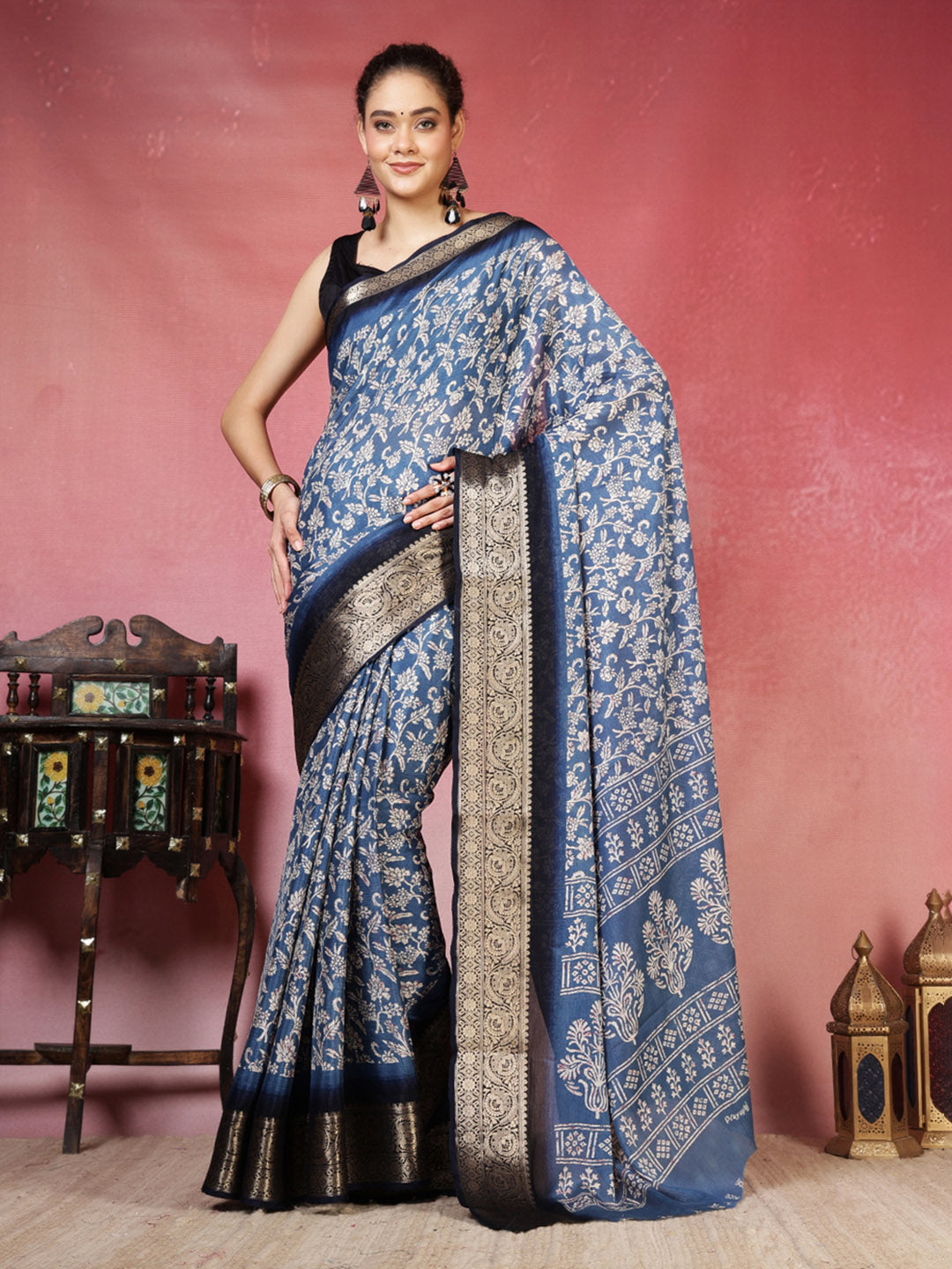 Floral Printed Art Silk Saree