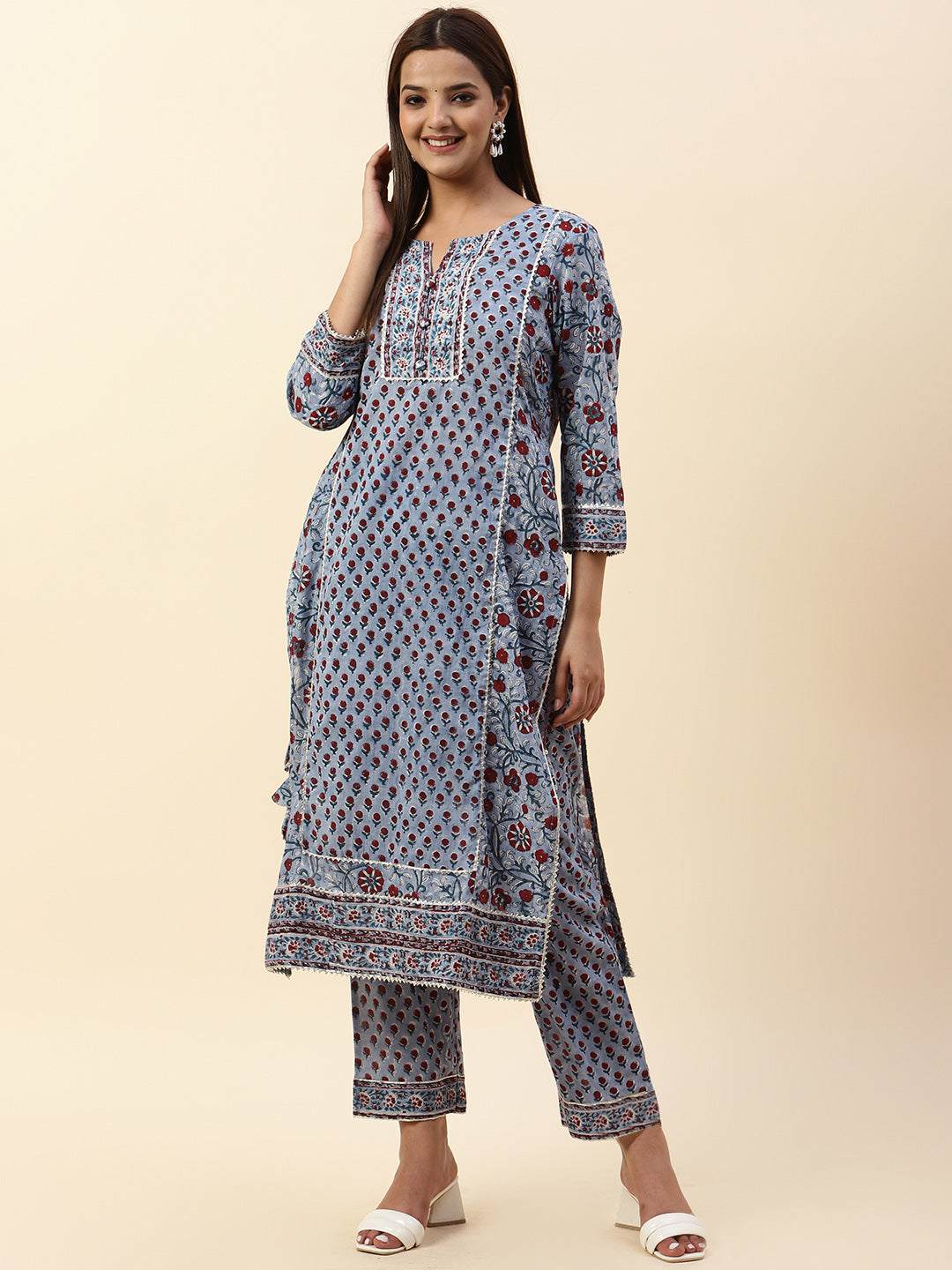 Floral Printed Cotton Kurta With Pants
