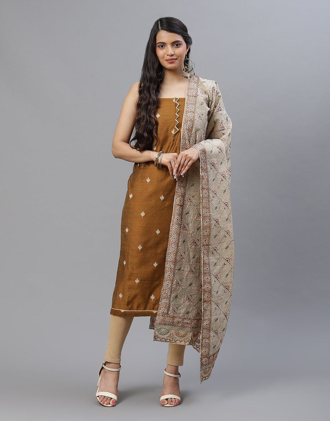 Embroidered Chanderi Suit Piece With Dupatta