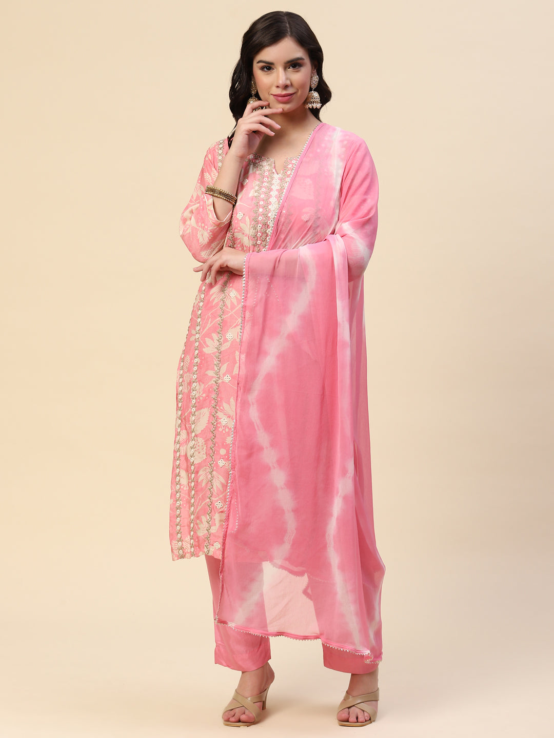 Printed Booti Cotton Kurta With Pants &amp; Dupatta