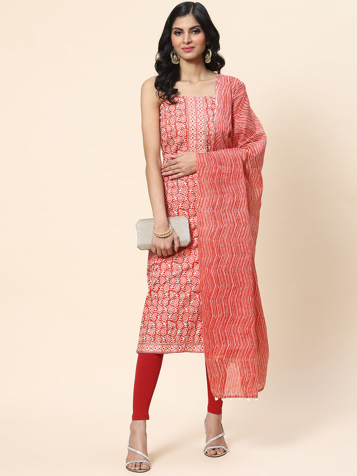 Printed Cotton Unstitched Suit Piece With Dupatta