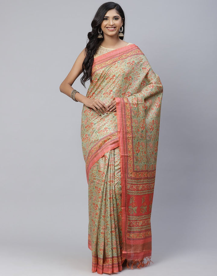 Printed Cotton Linen Saree