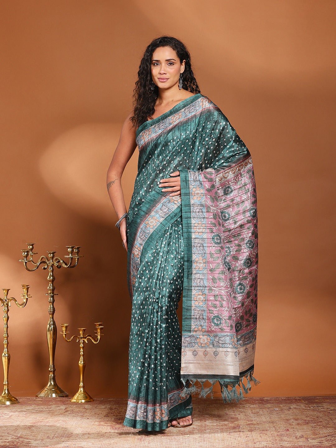 Printed Tussar Silk Saree