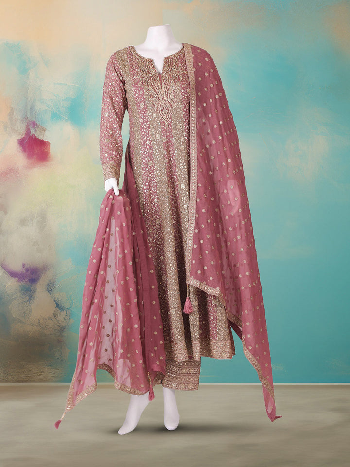 Embroidered Georgette Kurta With Pant &amp; Dupatta