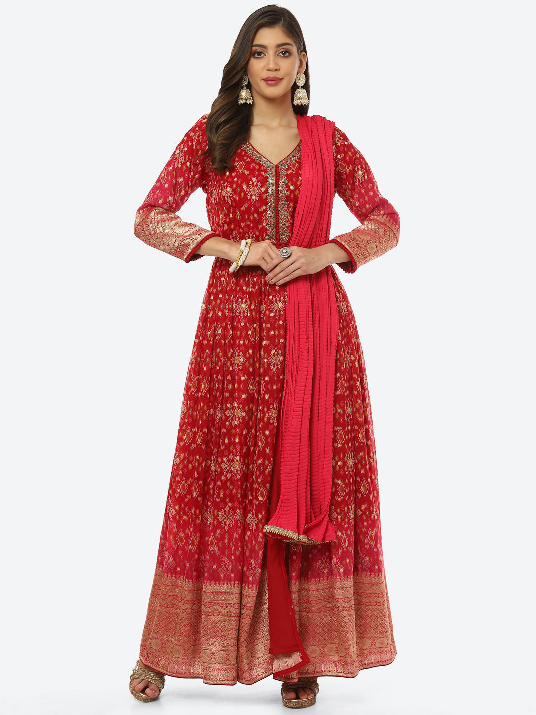 Woven Organza Anarkali With Pant &amp; Dupatta