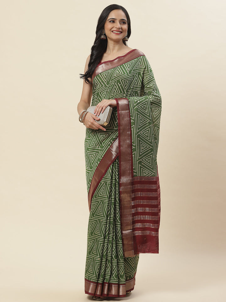 Geometric Printed Handloom Woven Saree