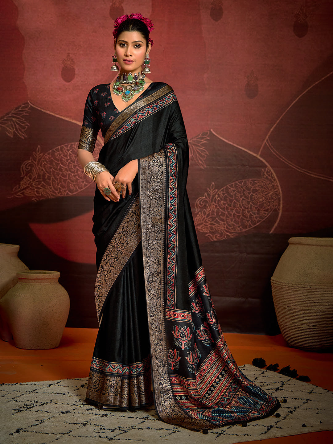 Zari Border Art Silk Saree