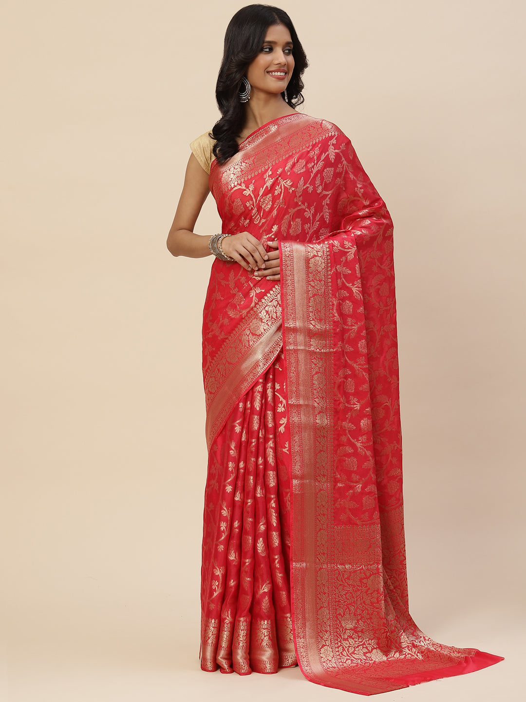 Floral Zari Jaal Chiffon Plain Saree