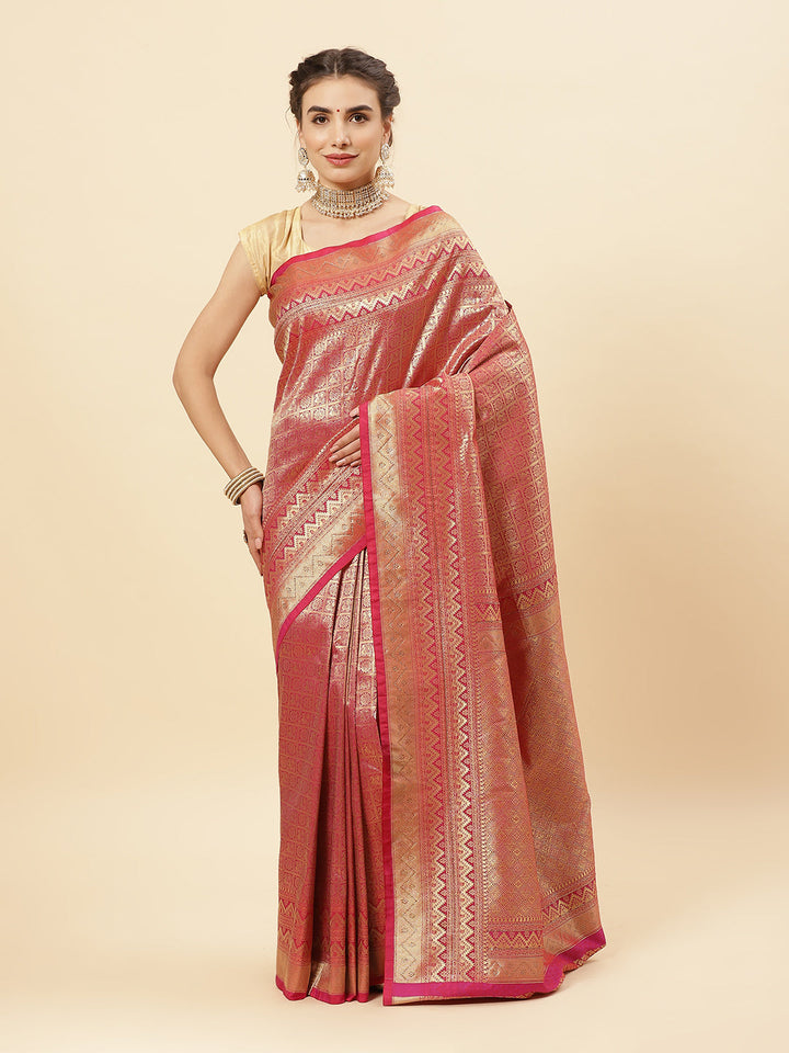 Art Handloom Saree with Brocade Zari Jaal Border