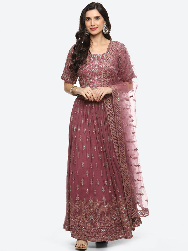 Resham Embroidered Georgette Choli With Lehenga &amp; Net Dupatta
